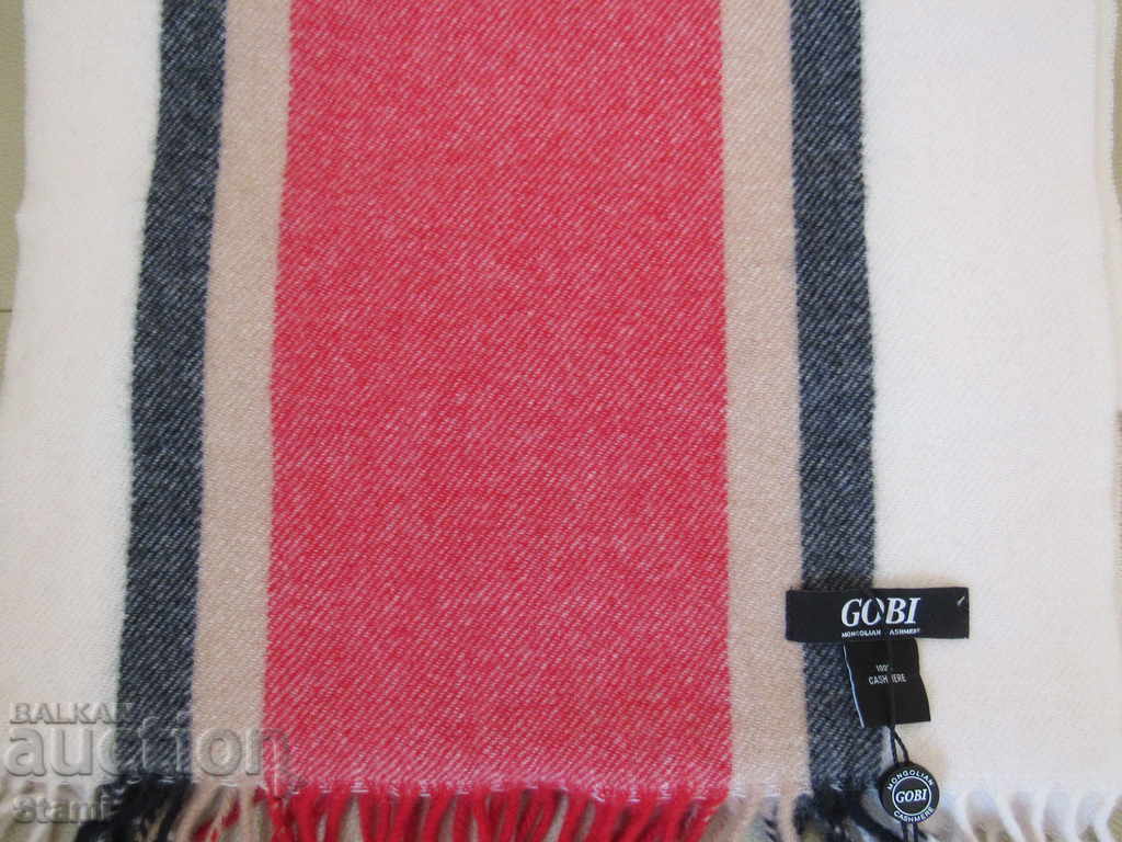 Livrarea Eșarfă fină 100% cașmir, dungi albe și roșii, Mongolia