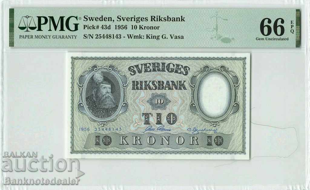 Sweden 10 Kronor 1956 Pick 43d Ref 8143 PMG Unc