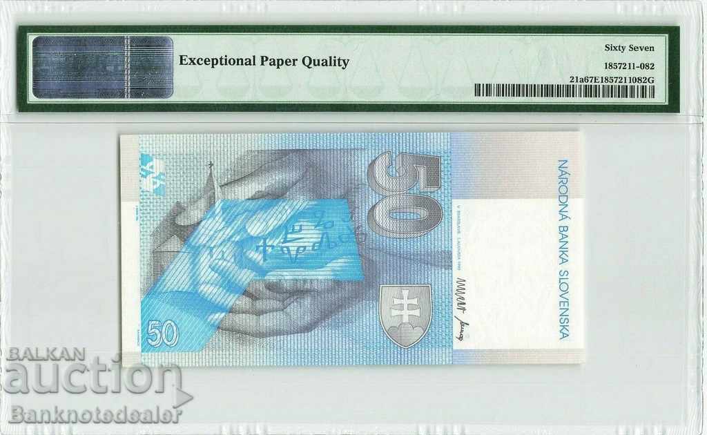 Slovakia 50 Korun 1993 Pick 21a Ref 3155 PMG 67 Unc with price 105.00 BGN | € 53.69 Slovakia 50 Korun 1993 Pick 21a Ref 3155 PMG 67 Unc with price 105.00 BGN | € 53.69