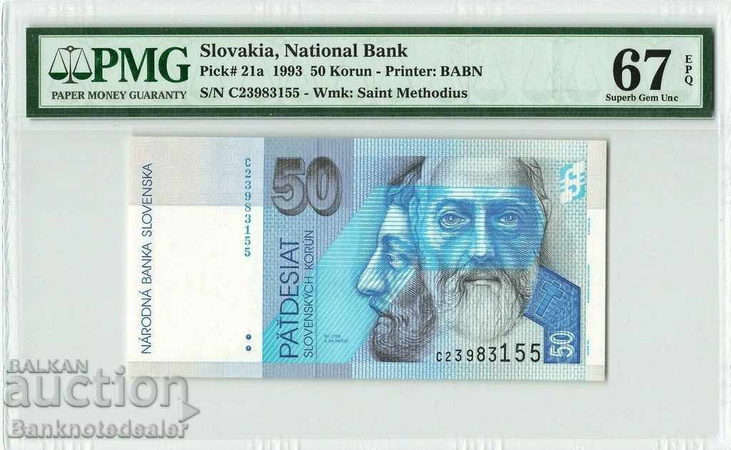 Slovakia 50 Korun 1993 Pick 21a Ref 3155 PMG 67 Unc Slovakia 50 Korun 1993 Pick 21a Ref 3155 PMG 67 Unc