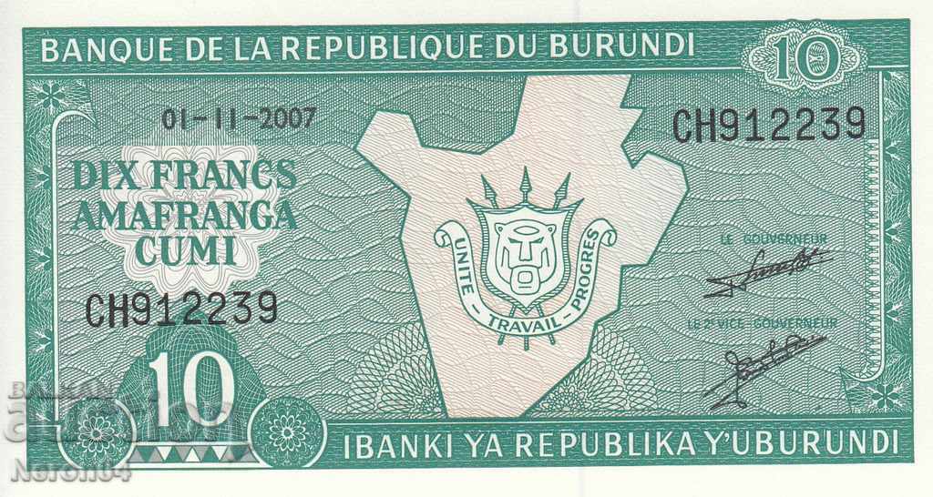 10 франка 2007, Бурунди