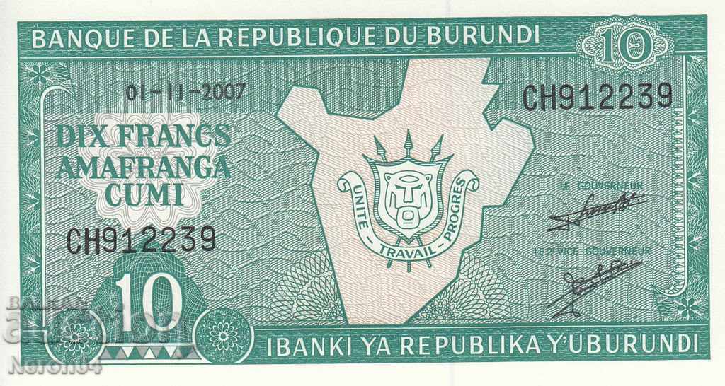 10 franci 2007, Burundi