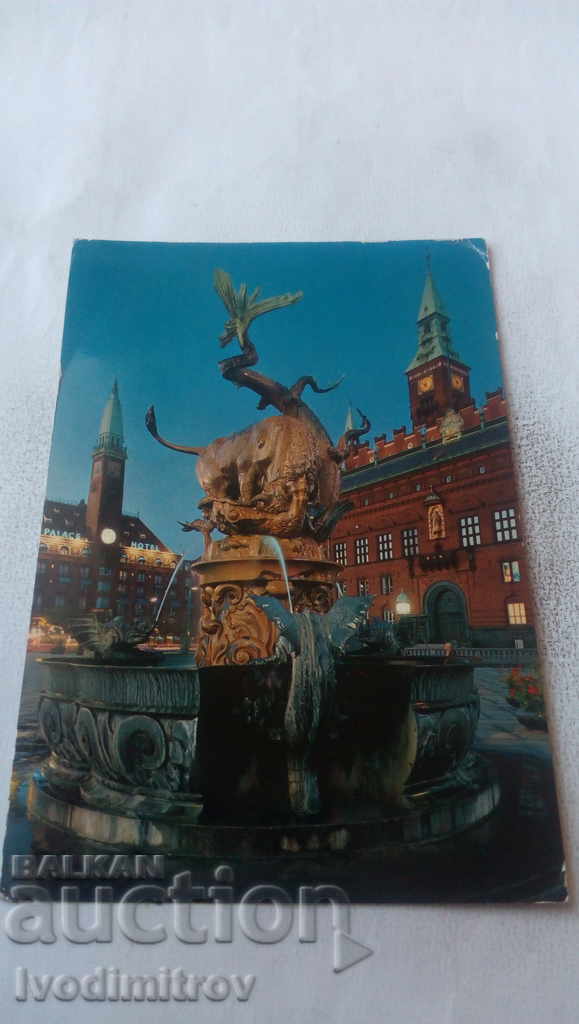 П К Kopenhagen Town Hall with the Dragon Fountain 1975