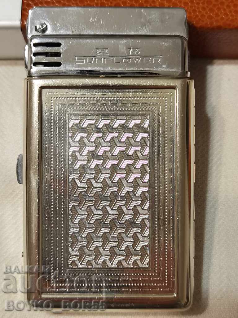 Rare Petrol Vintage Lighter with SUNFLOWER Cigarette Case