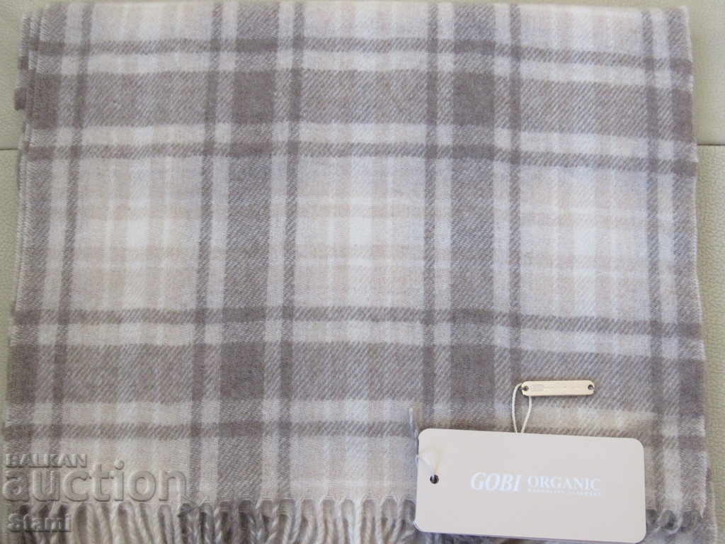 Fine scarf 100% organic cashmere, plaid, Mongolia - 7