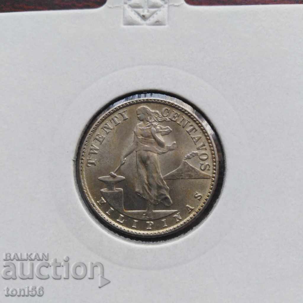 Filipine 20 centavos 1944 aUNC, argint din colecție