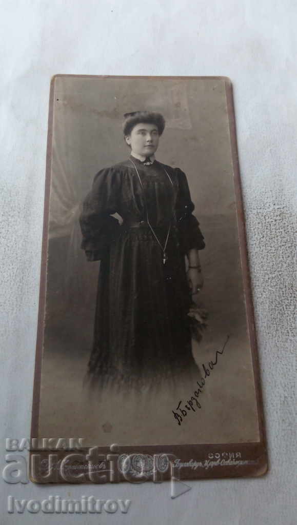 Foto Femeie cu rochie neagră 1906 Carton