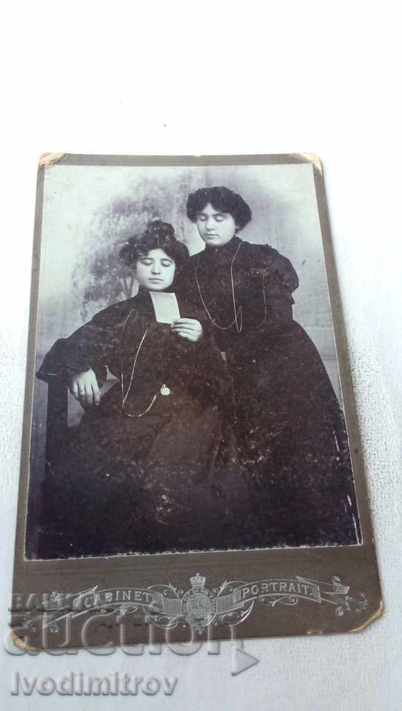 Photo Two young girls in black dresses 1906 Cardboard