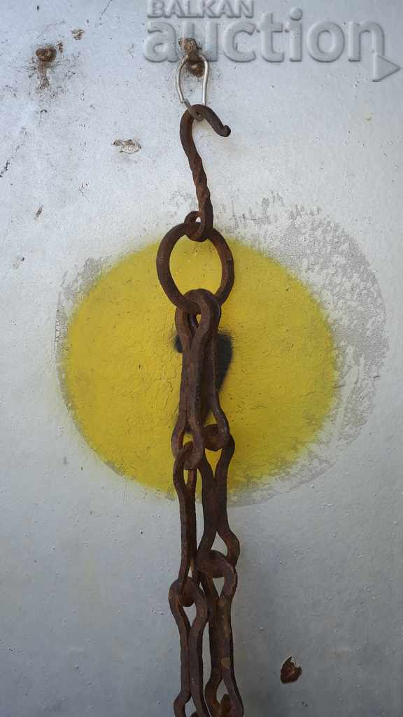 Auction Old forged chain with hook, hearth for hearth chain hook Auction Old forged chain with hook, hearth for hearth chain hook