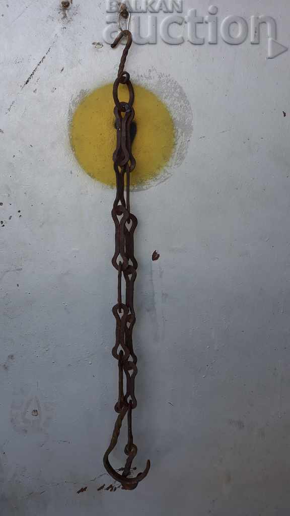 Old forged chain with hook, hearth for hearth chain hook - 7 Old forged chain with hook, hearth for hearth chain hook - 7