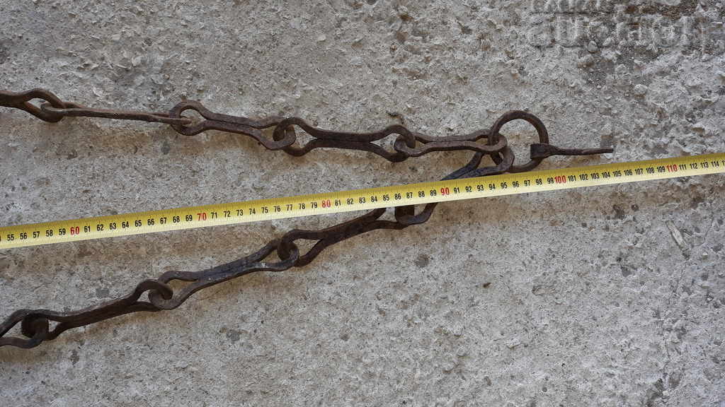 Auction  Old forged chain with hook, hearth for hearth chain hook