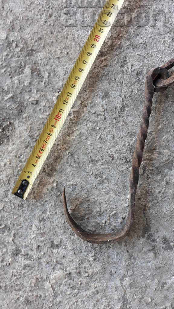 Old forged chain with hook, hearth for hearth chain hook - 5