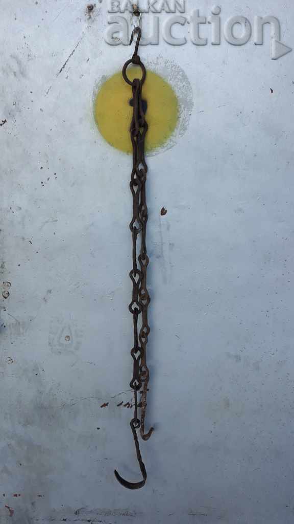 Old forged chain with hook, hearth for hearth chain hook - 6
