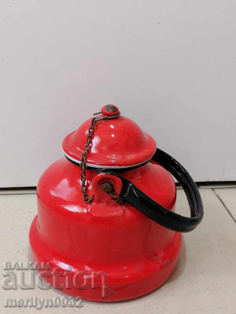 Auction  Enamelled teapot made of salt container with enamel
