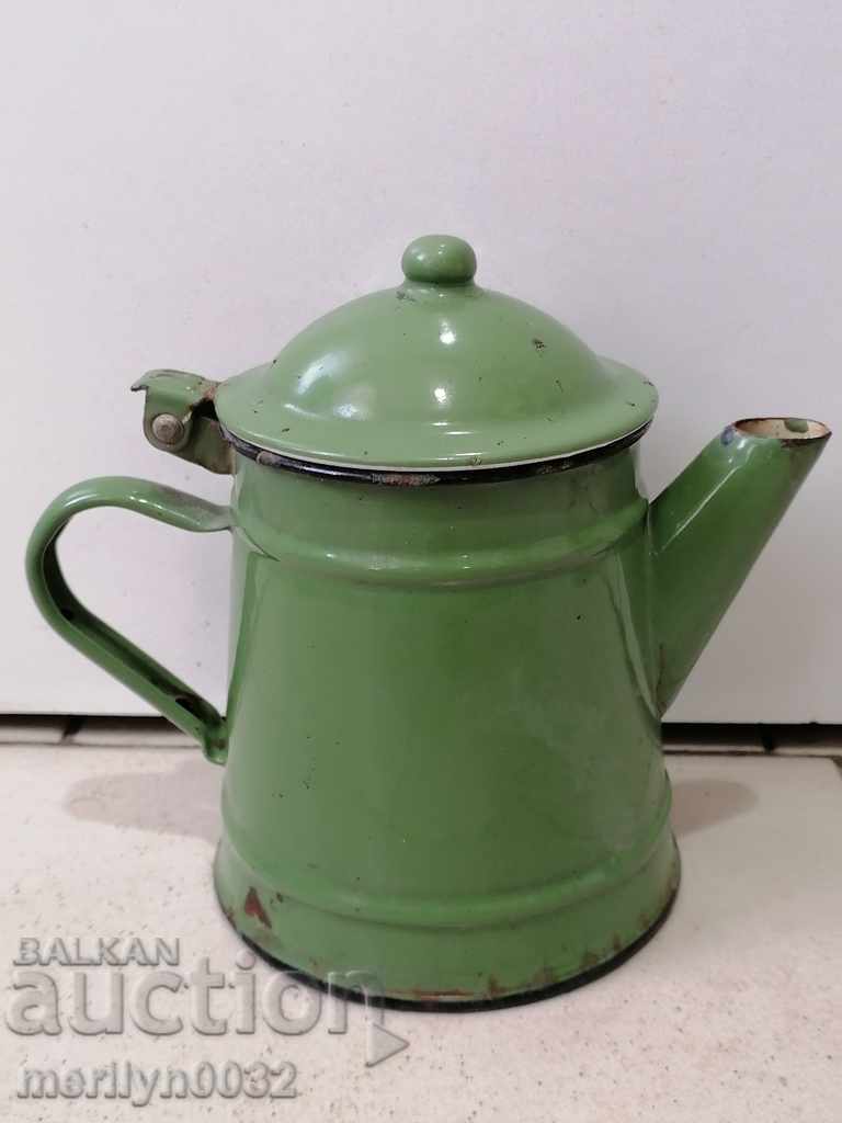 Enamelled teapot made of salt container with enamel jade jug with price 39.00 BGN | € 19.94 Enamelled teapot made of salt container with enamel jade jug with price 39.00 BGN | € 19.94