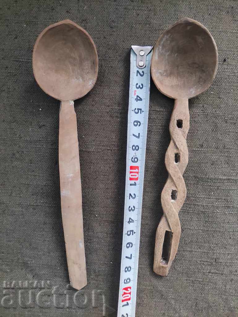 2 old wooden spoons