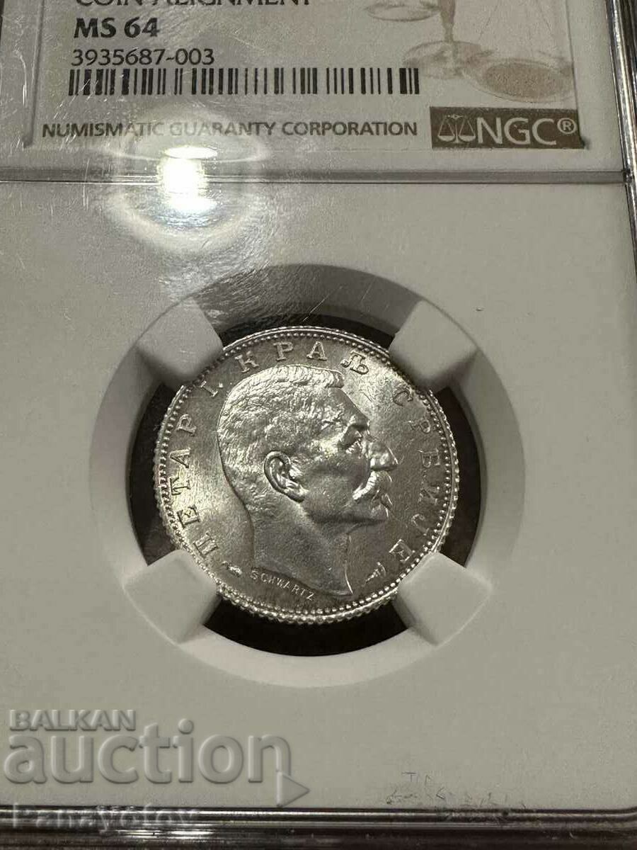 SERBIA 1 DINAR 1915 MS 64 NGC PCGS STAMPA MAT UNIQUE PETER - 5