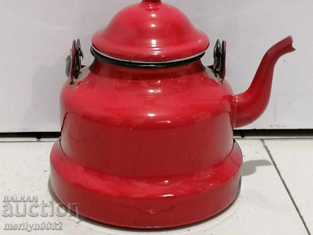 Auction Enamelled teapot made of salt container with enamel Auction Enamelled teapot made of salt container with enamel