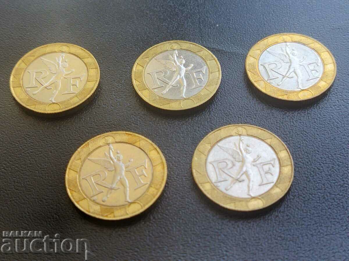 France 5 x 10 francs 1988, 89, 90, 91 and 92. - 5 France 5 x 10 francs 1988, 89, 90, 91 and 92. - 5