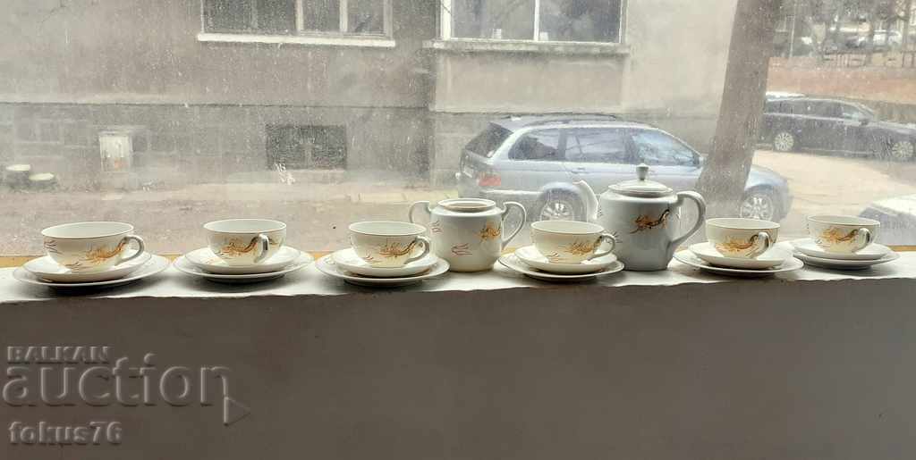 Japanese porcelain set for coffee dragons - hologram GEISHA