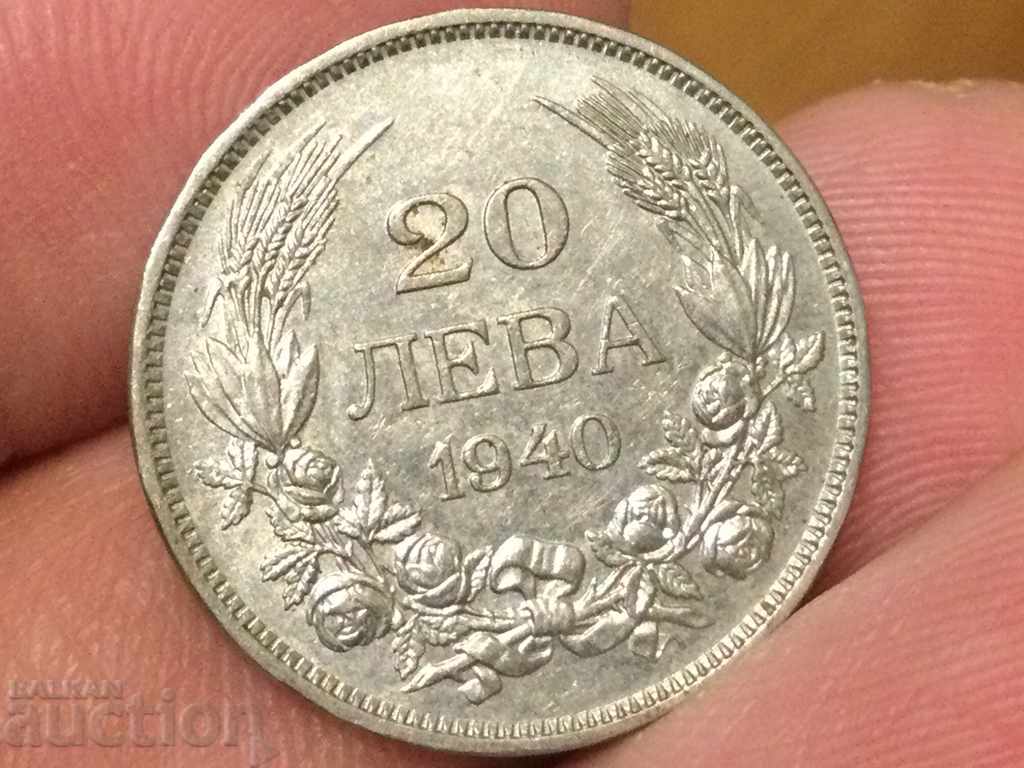 Regatul Bulgariei 20 BGN 1940 Moneda de calitate Boris lll