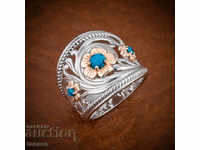 Ring with turquoise, ornaments
