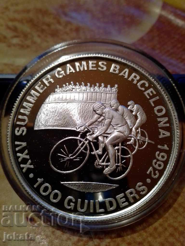 100 guilders Suriname silver