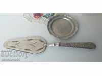 Old engraved cake spatula with saucer