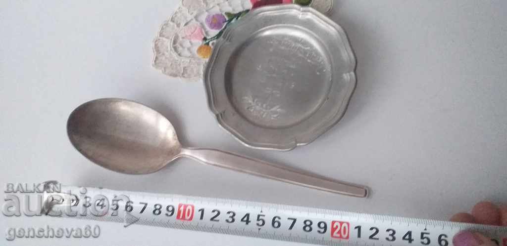 Large old silver-plated serving spoon with plate - 5 Large old silver-plated serving spoon with plate - 5