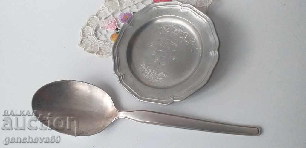 Large old silver-plated serving spoon with plate - 7 Large old silver-plated serving spoon with plate - 7