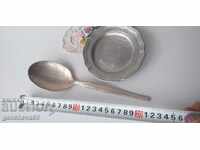 Large silver plated serving spoon with plate