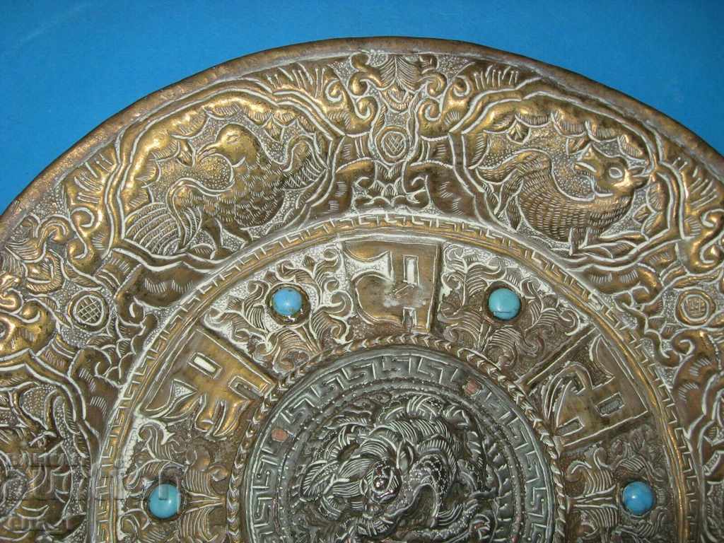 Unique rare Tibetan bronze plate with ornaments and figures - 6