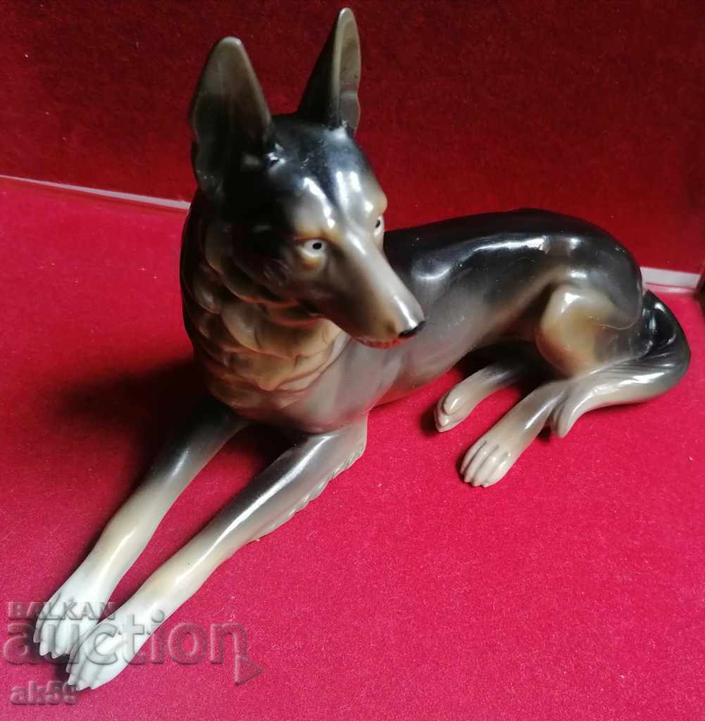 Old porcelain figurine - German shepherd - Germany. Old porcelain figurine - German shepherd - Germany.