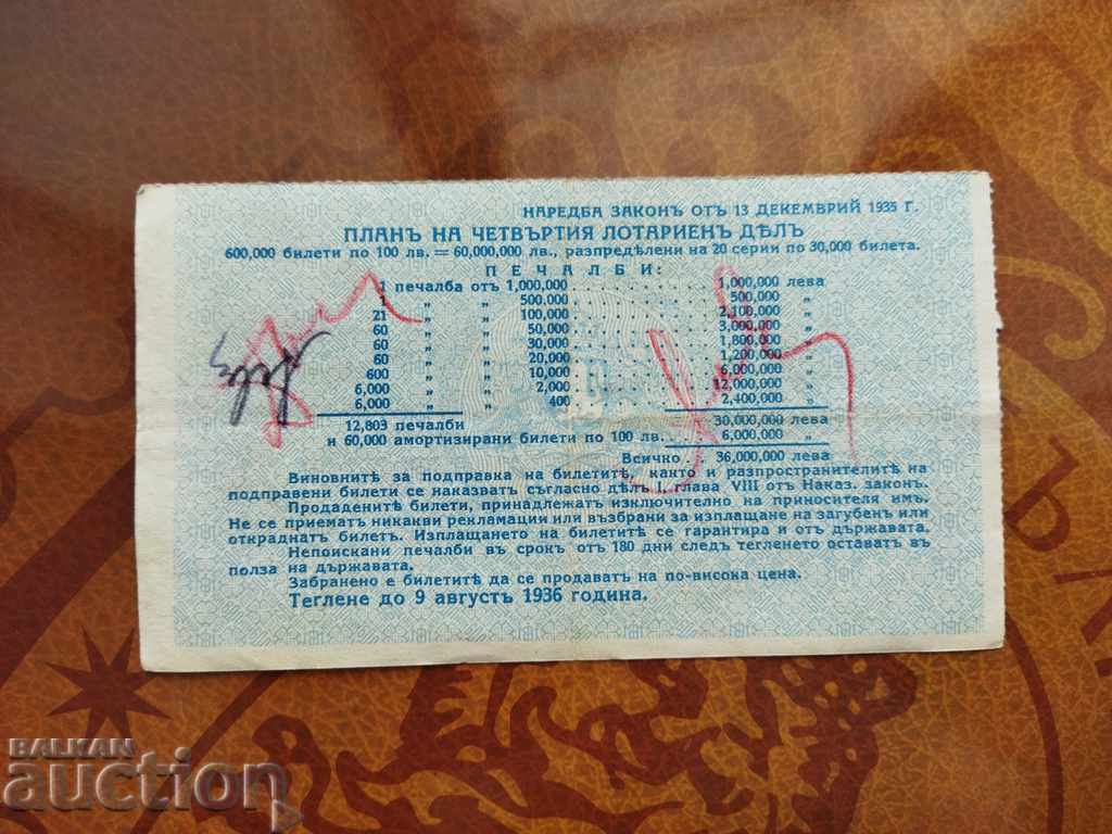 Delivery of Bulgaria Lottery ticket from 1936 TITLE 4 Roman numeral IV Delivery of Bulgaria Lottery ticket from 1936 TITLE 4 Roman numeral IV