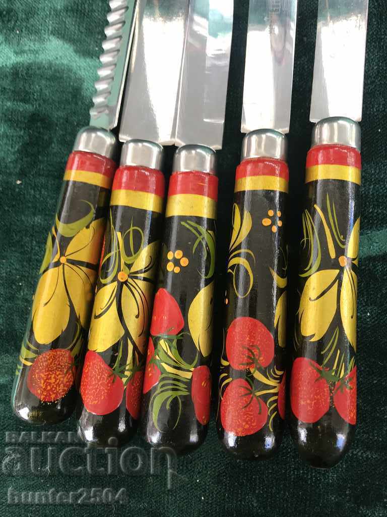 Kitchen knives, stainless, decorated handles - 5 pcs with price 34.95 BGN | € 17.87 Kitchen knives, stainless, decorated handles - 5 pcs with price 34.95 BGN | € 17.87
