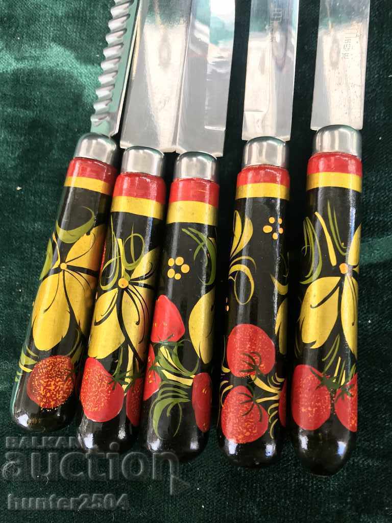 Auction Kitchen knives, stainless, decorated handles - 5 pcs Auction Kitchen knives, stainless, decorated handles - 5 pcs