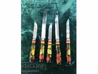 Kitchen knives, stainless, decorated handles - 5 pcs