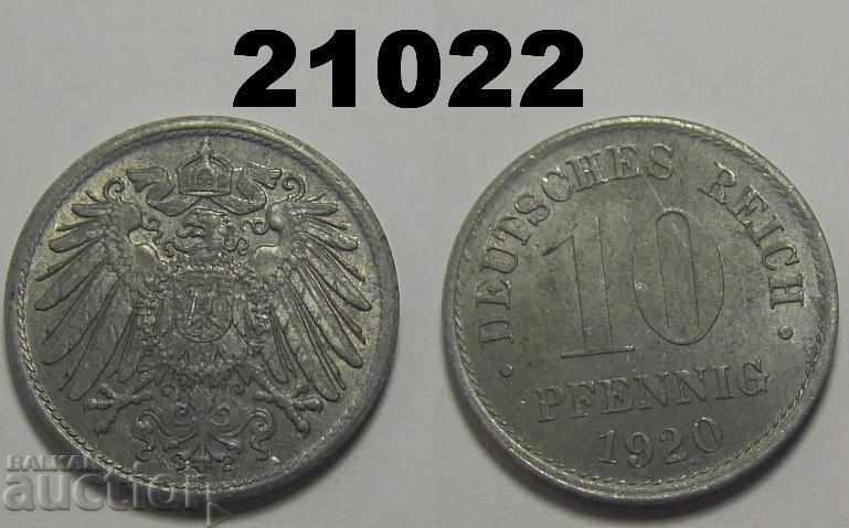 Germania 10 pfennigs 1920 zinc