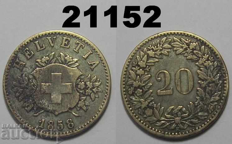 Швейцария 20 рапен 1858 рядка