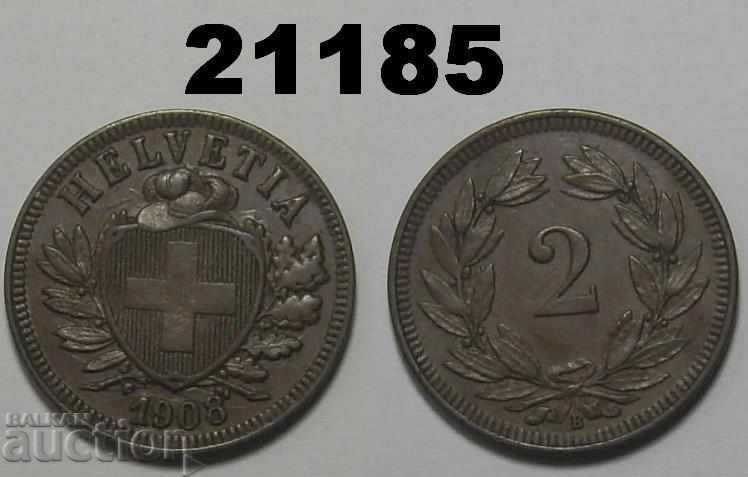 Швейцария 2 рапен 1908 AUNC