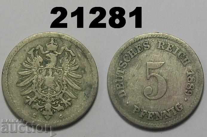 Low 9 !! Germany 5 pfennig 1889 G
