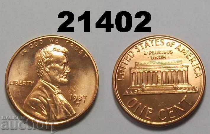 САЩ 1 цент 1987 D