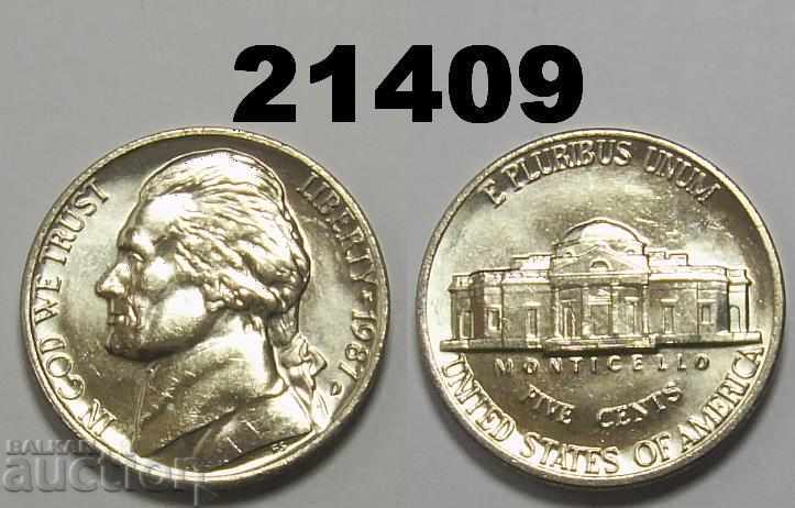 САЩ 5 цента 1987 D UNC