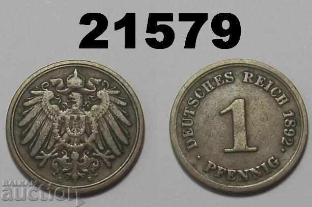 Германия 1 пфениг 1892 Е