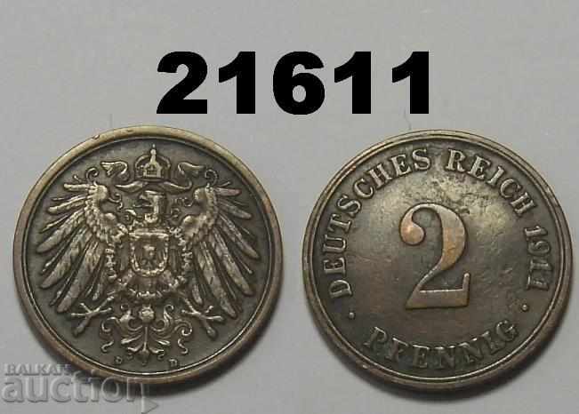 Германия 2 пфенига 1911 D