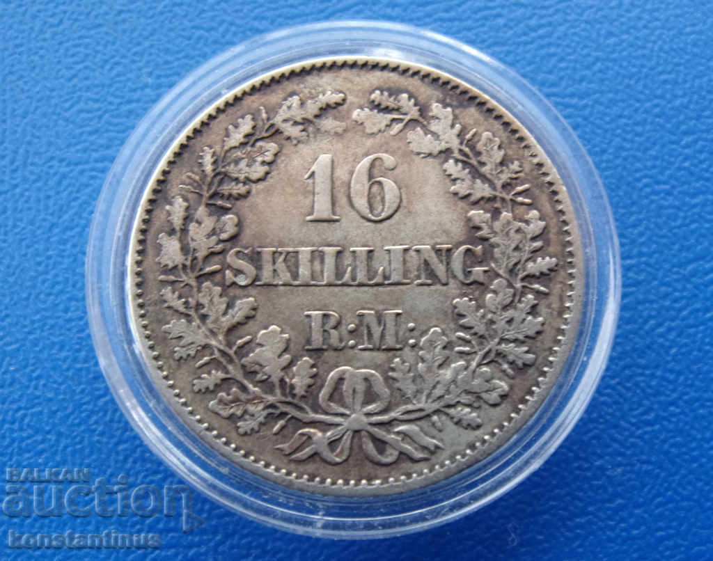 Denmark 16 Skilling 1857 Very Rare