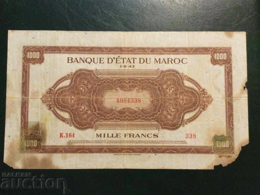 Morocco 1000 francs 1943 French colony World War II with price 309.00 BGN | € 157.99 Morocco 1000 francs 1943 French colony World War II with price 309.00 BGN | € 157.99
