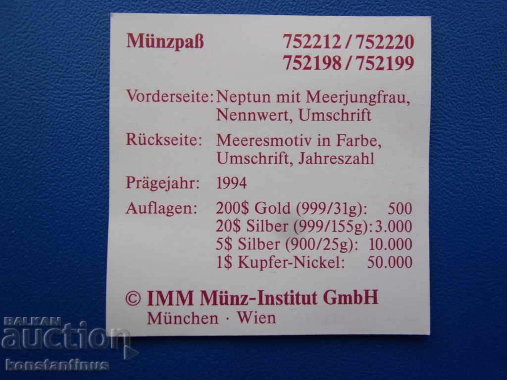 Auction  Palau 1 Dollar 1994 UNC Rare