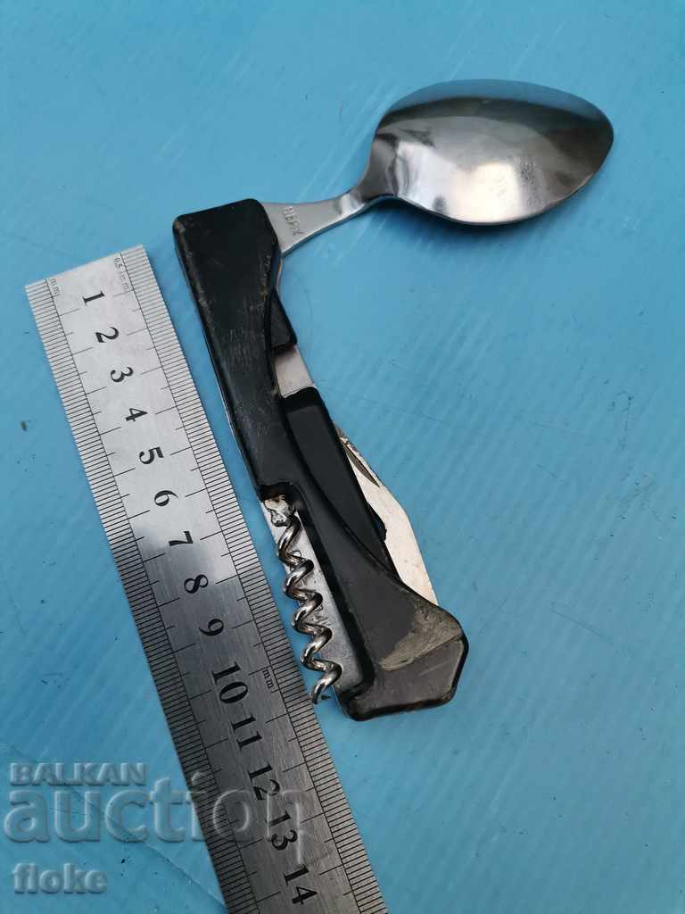 Tourist spoon, corkscrew, opener