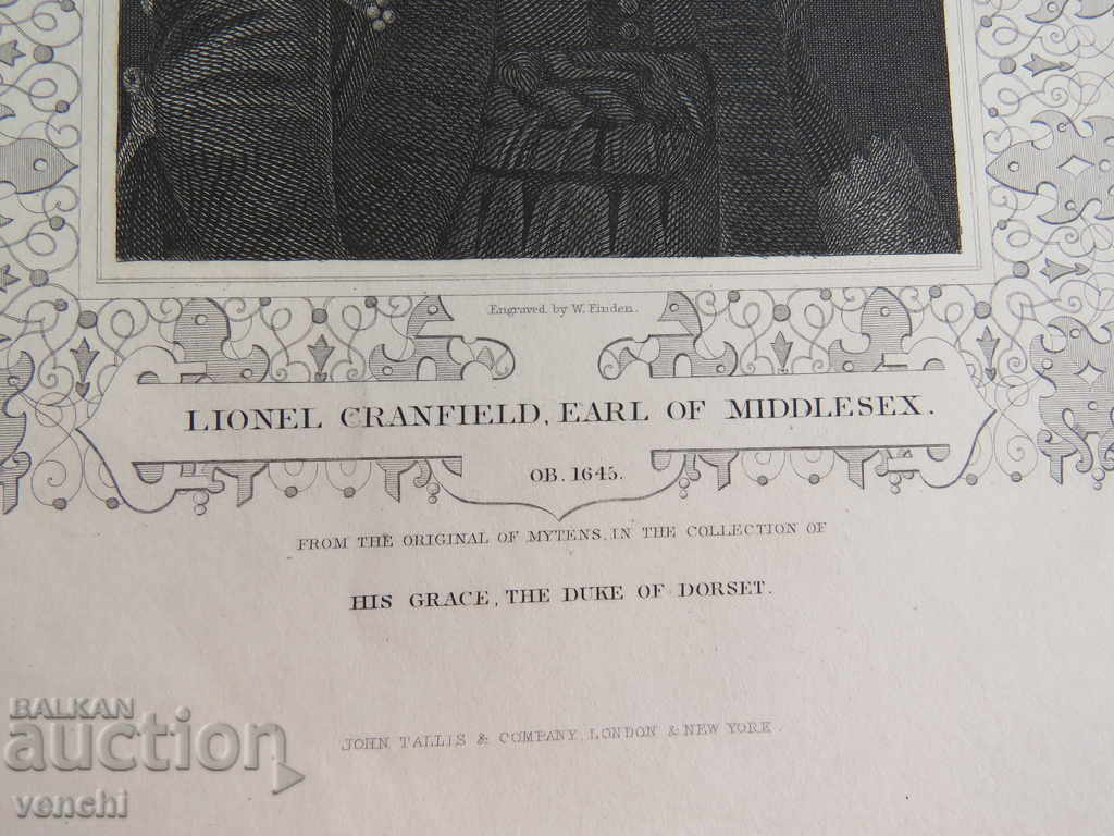 Livrarea 1835 - GRAVURA - LIONEL CRANFIELD - ORIGINAL